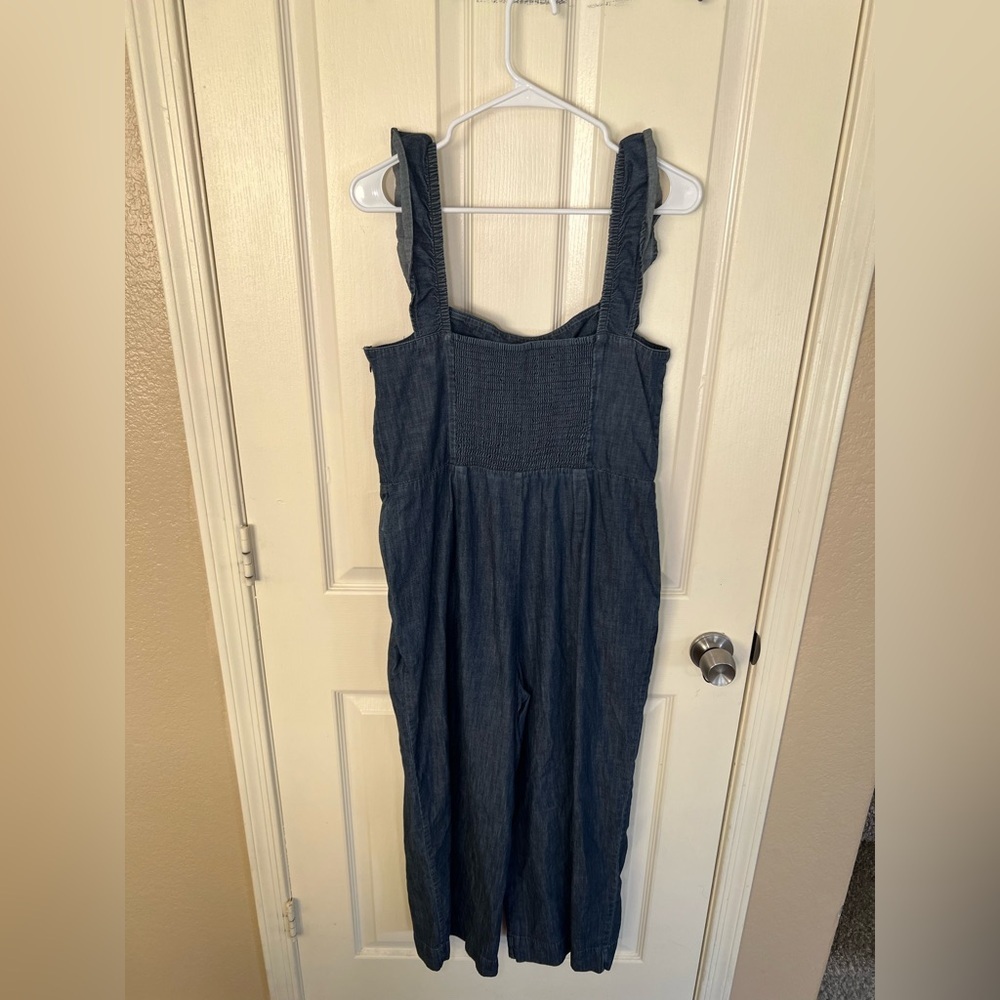 GAP Denim Jumpsuit Ruffle Apron Wide Leg Size 12 - Picture 10 of 10